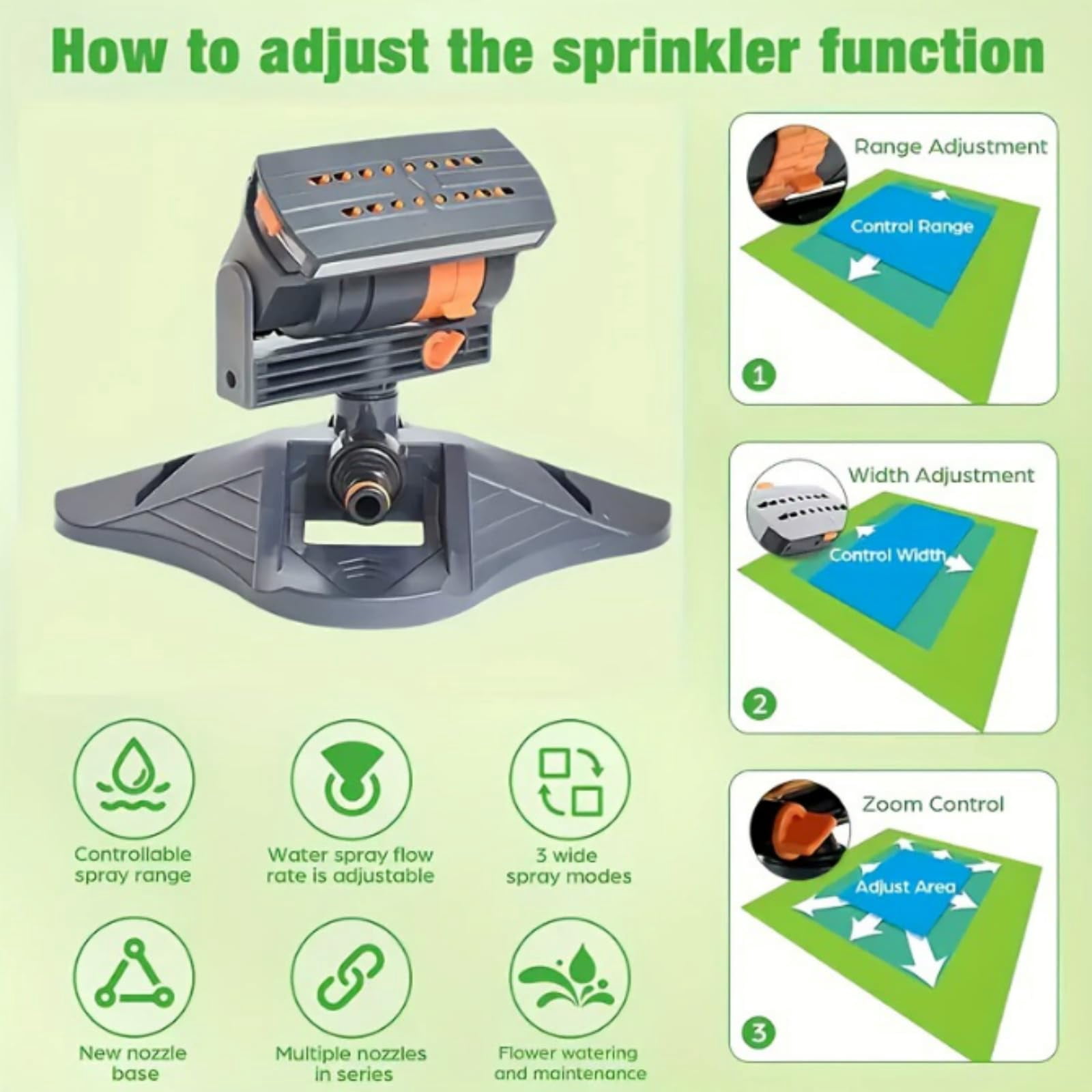 16-Nozzle Oscillating Sprinkler with Dual-Zone Sprinkler Water Timer, Adjustable Mini Turbo Lawn Sprinkler for Yard & Garden Watering