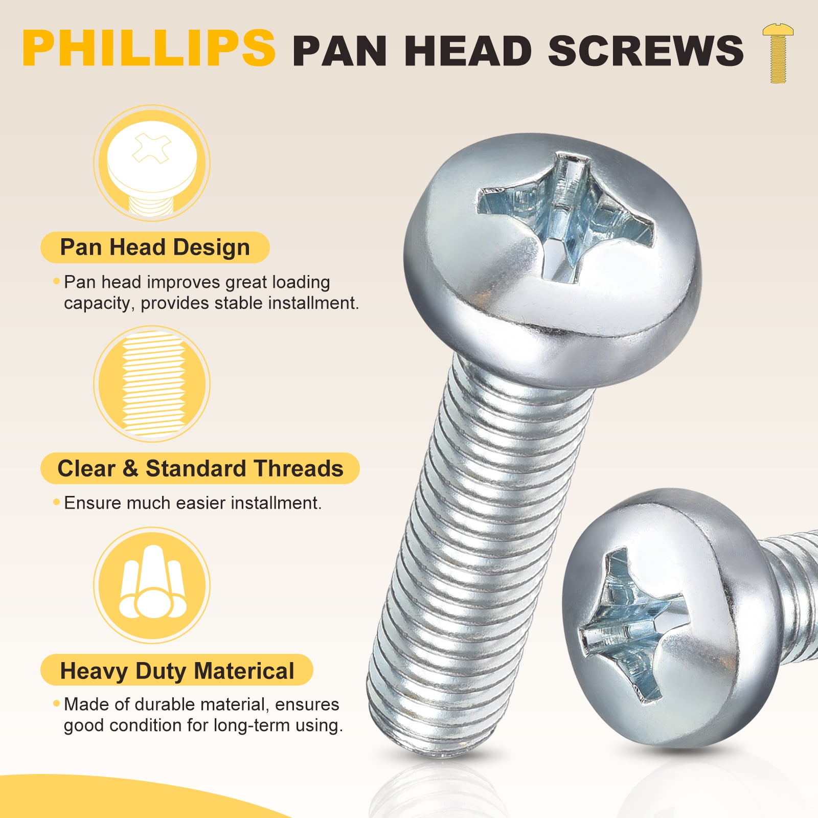 Uxcell Phillips Pan Head Machine Bolts (#10-24x2-1/2") 50Pcs, Carbon Steel Pan Head Mounting Screws - for Home Door Window Installment Electrical DIY, Zinc Coated