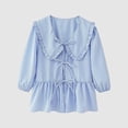 thumbnail image 2 of Summer Plus Size Cotton and Linen Tops for Women 2024 Fashion Long Sleeve Cotton and Linen New European And American Style Doll Neck Plaid Casual Loose Shirt, 2 of 5