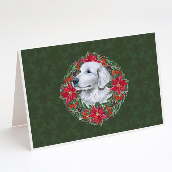 Maremma Sheepdog Poinsetta Wreath Greeting Cards and Envelopes Pack of 8