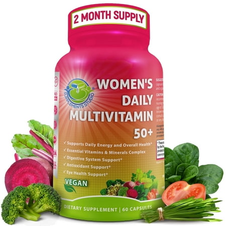 Women's Daily Multivitamin 50+, Vegan Multivitamin for Women with Biotin, Organic Superfoods, B-Complex, Probiotics, Enzymes - Supports Energy, Immunity, Gut Health - Easy to Swallow Capsules
