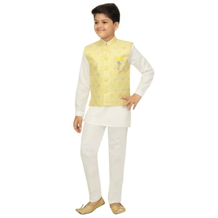 

Ahhaaaa Kids Ethnic Chikan Work Waistcoat Kurta and Pajama Set For Boys
