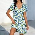 thumbnail image 2 of ZHYou Nightgowns for Women Short Sleeve V Neck Pleated Flowy Sleep Shirts Casual Soft Comfy Printed Sleepwear Dresses Light Blue XL, 2 of 7