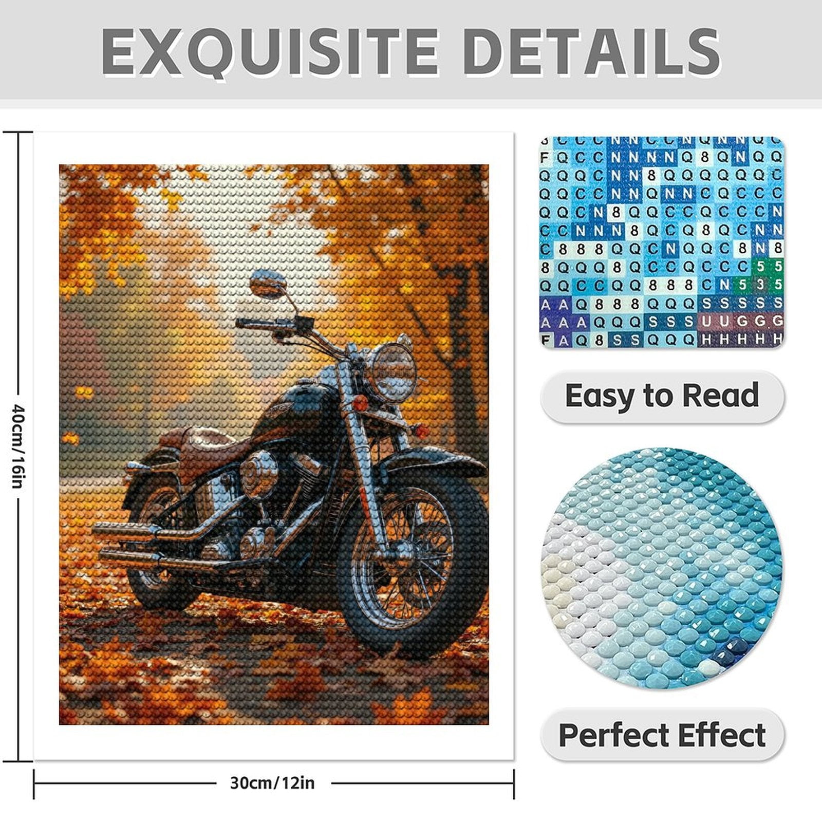Diamond Art Kit for Adults, Motorcycle Autumn Leaves Road Diamond Painting for Adults Beginners, 5D DIY Diamond Art Painting Kits, Colorful Diamond Painting Craft for Home Decor 12x16