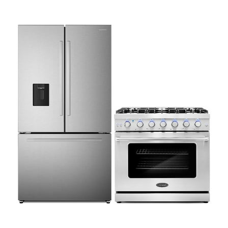 2 Piece Kitchen Package with 36" Freestanding Gas Range & French Door Refrigerator