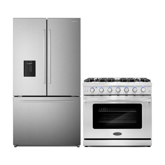2 Piece Kitchen Package with 36" Freestanding Gas Range & French Door Refrigerator