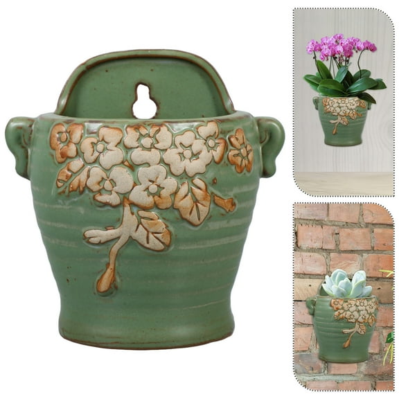 Supvox Ceramic Wall Planter Vintage Design Hanging Green for Storage Use
