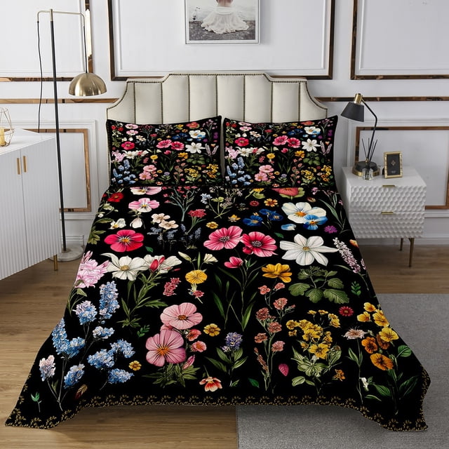 Erosebridal Colorful Floral Bedspread Sets Twin Size, Spring Garden Flower Bed Set for Girls, 2 Pieces