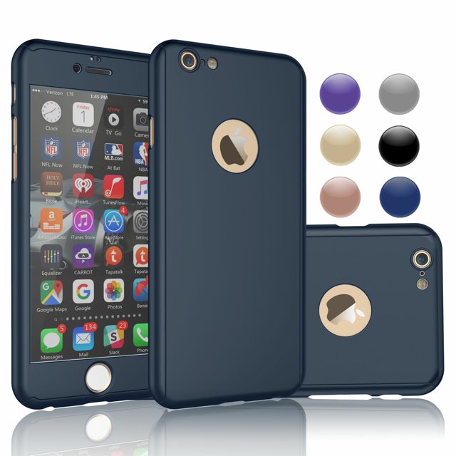 Apple iPhone 6 Case, Case For iPhone 6, iPhone 6 Screen Protector, Thin Premium Dual Layer Hard Case For iPhone 6 with Tempered Glass Screen Protector For iPhone 6 4.7" -Dark Blue
