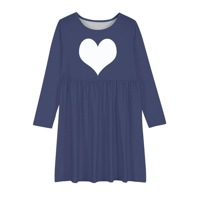 Bwiyojiz Tailles Mode 120-170 Robe à Manches Longues à Col Rond Filles Ligne Extensible Patineuse Tournoyante École Récital, 5 Ans, Cadeaux pour la Maison, Marine