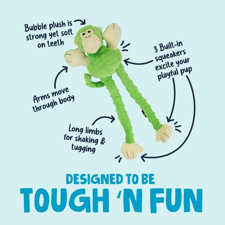 goDog Crazy Tugs Monkeys Squeaky Plush Dog Toy, Chew Guard