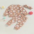 thumbnail image 4 of PENGXIANG Bébé Bébé Fille Gaufrette Tenue Fleur Impression à Manches Longues Col Rond Pull Tops Pantalon Bandeau 2Pcs Ensemble Vêtements d'Automne, 4 of 7