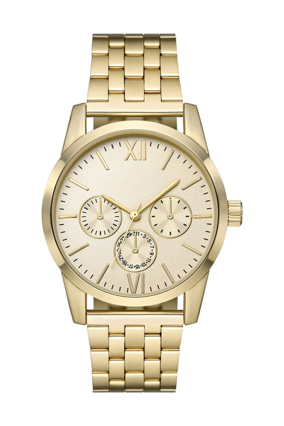 Men's Watch with Brush Gold Round Case, Gold Dial and Brush Gold 5 Link Bracelet (FMDOGE058)