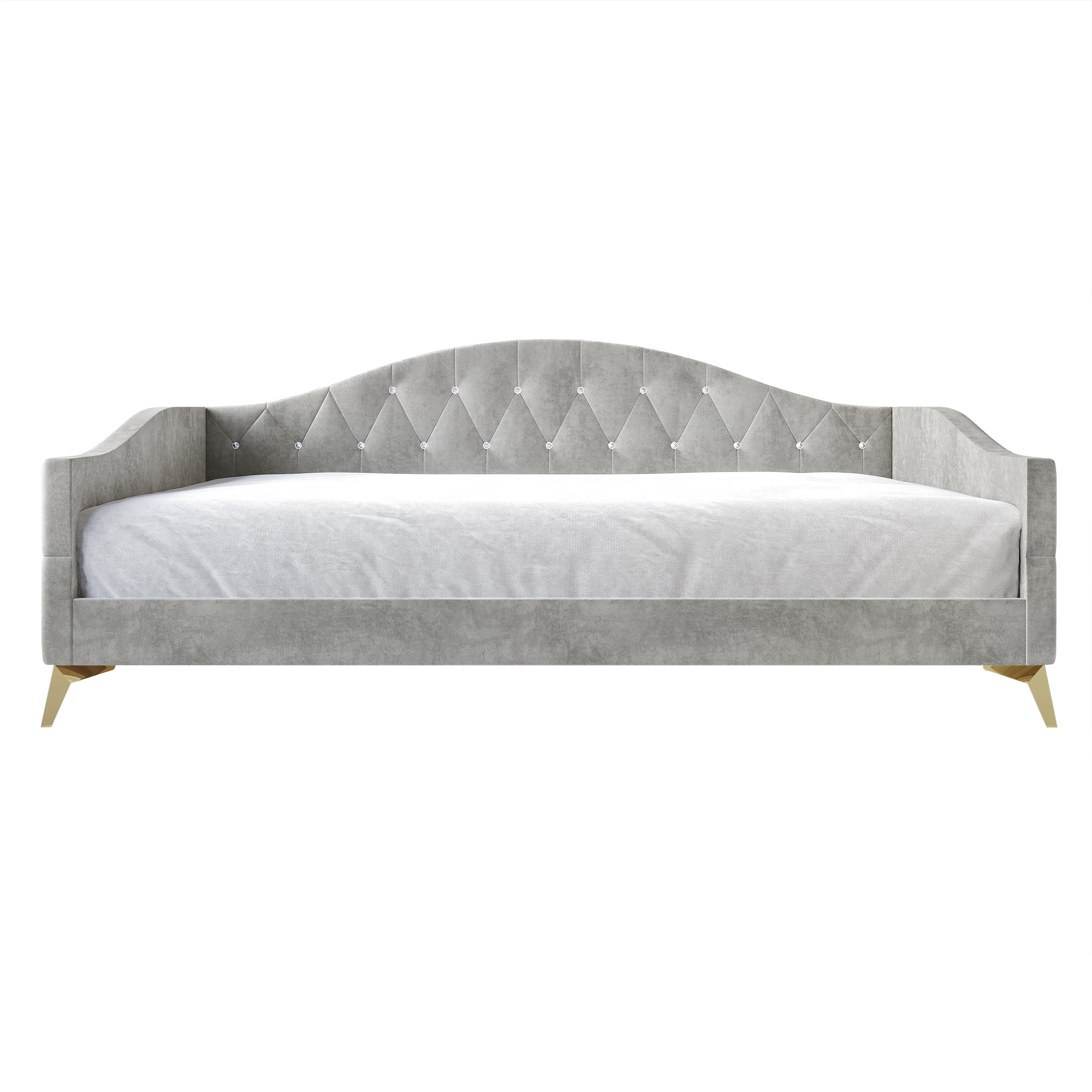 Castle Place Modern Camelback Silhouette Upholstered Tufted Twin Daybed, Silver Gray