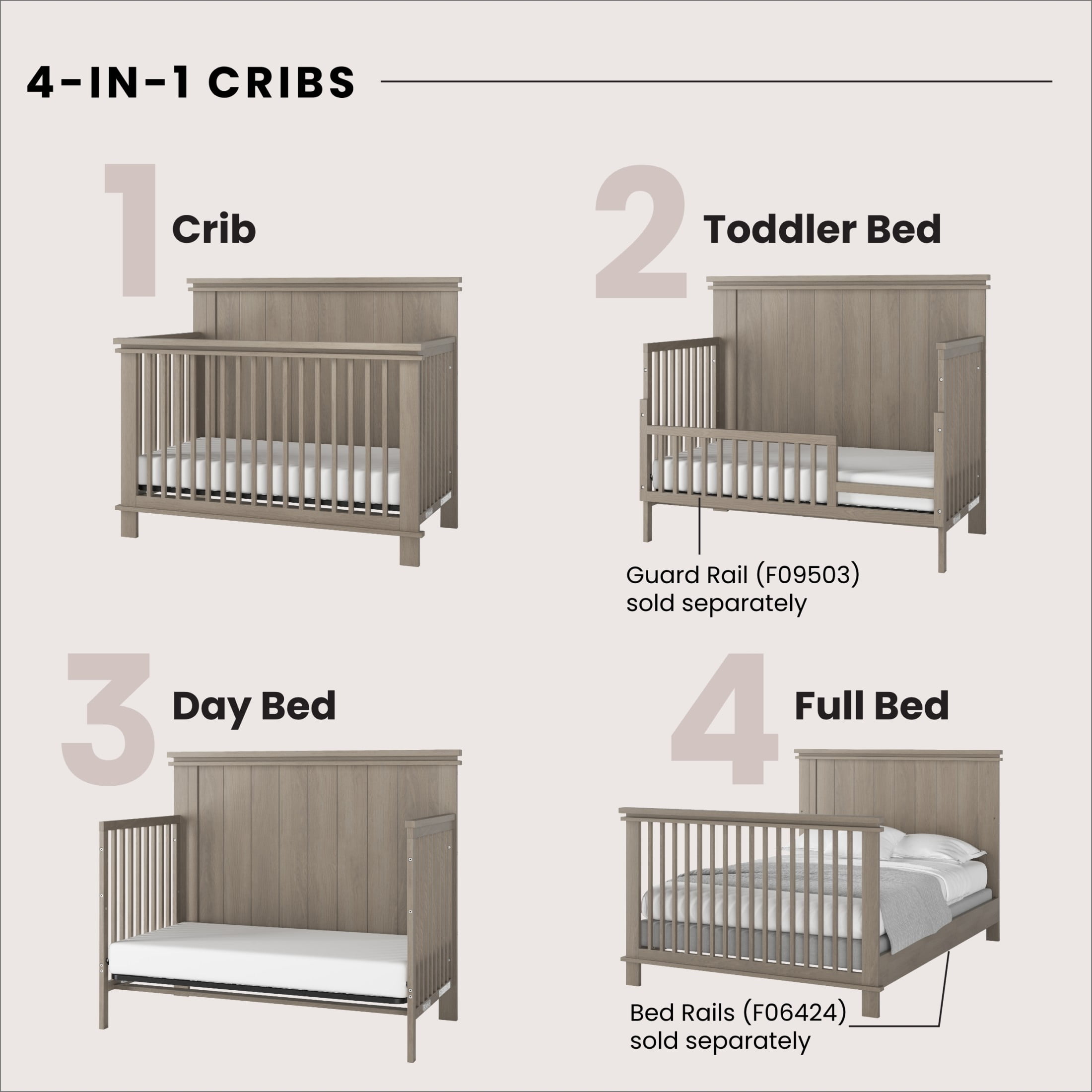Child Craft Denman Crib, Dresser & Chest Nursery Set, 4-in-1 Convertible Crib, Crescent Gray, 3-Piece