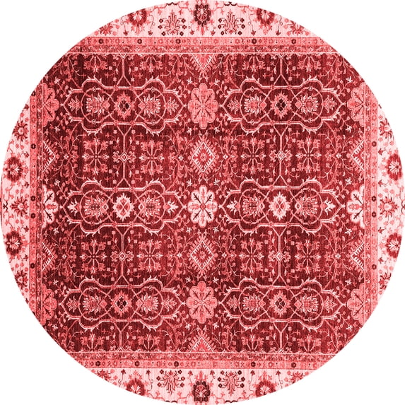 Ahgly Company Machine Washable Indoor Round Abstract Red Modern Area Rugs, 3' Round