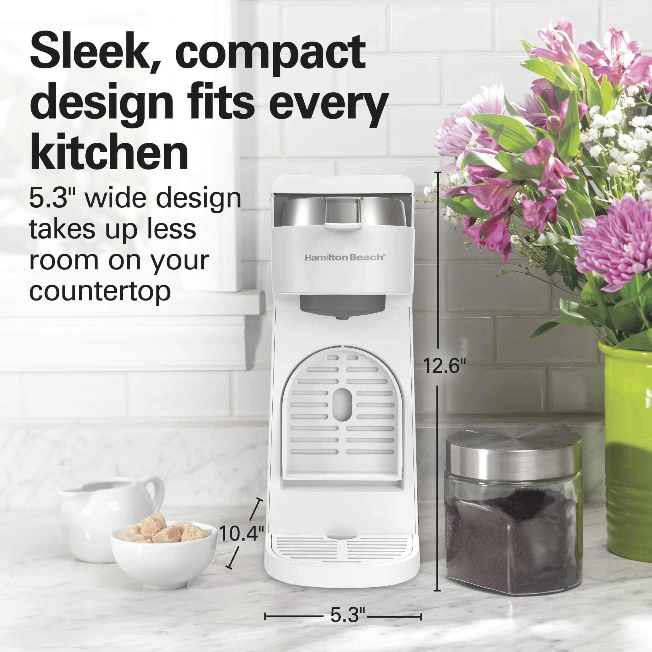 Hamilton Beach The Scoop Single Serve Coffee Maker, No Pods or Coffee Filters Needed, Cafetera, White