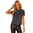 thumbnail image 1 of Blusa de fiesta de manga corta con cuello redondo y lentejuelas de terciopelo para mujer Negro Morado XS, 1 of 6