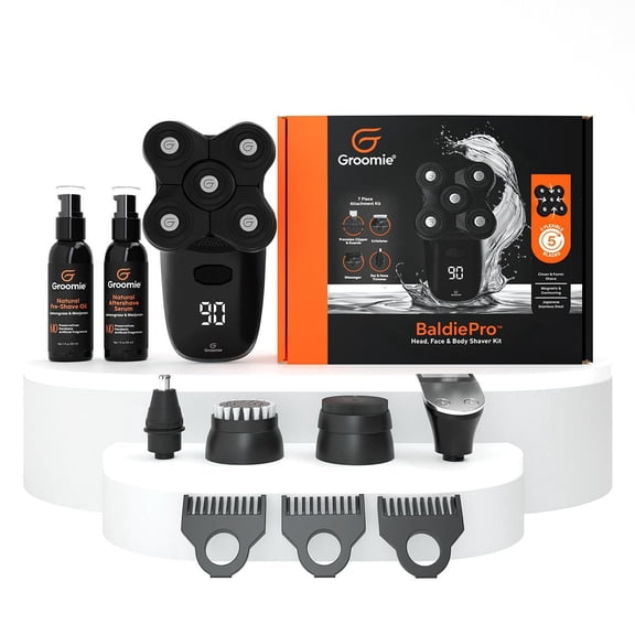 Groomie Electric Shaver Grooming Bundle with Clipper and Trimmer, No Hair Don’t Care Set