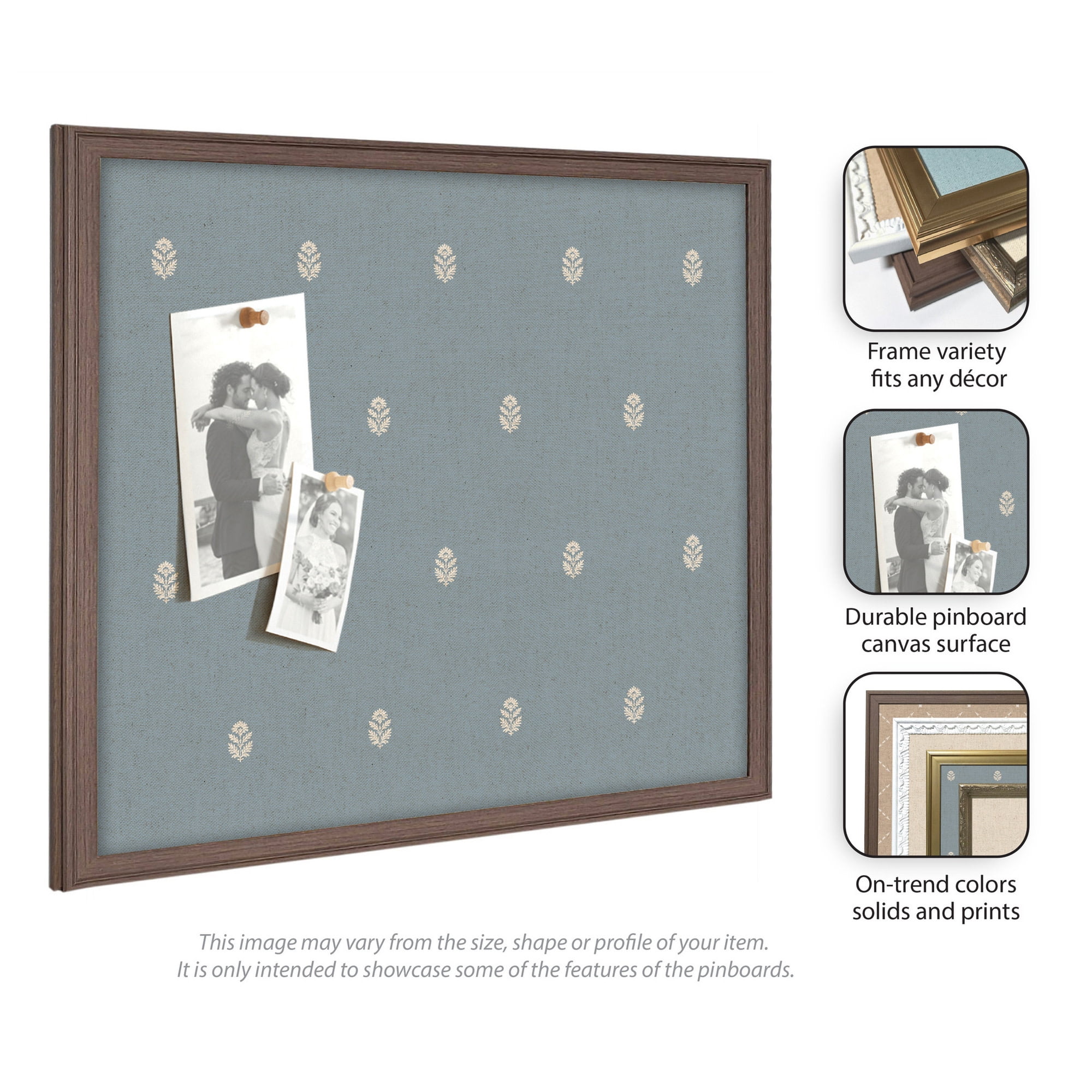 Kate and Laurel Framed Fabric Pinboard 26 x 20, Blue Botanical Block Print Printed Linen Classic Bulletin Board for Use as a Vision Board or Wall Organization, Florence Gold Frame