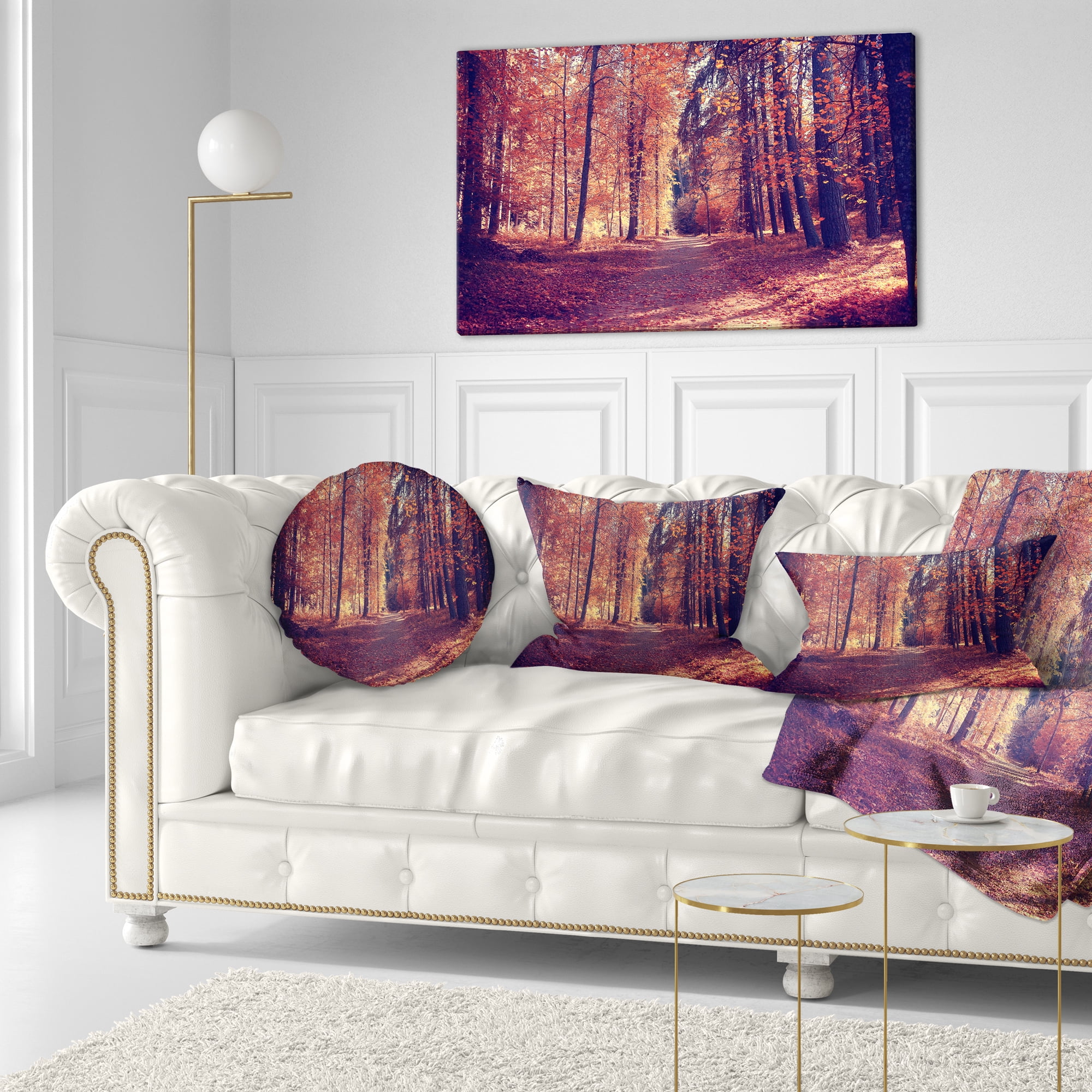 Designart Thick Woods in Colorful Fall Forest - Modern Forest Throw Pillow - 12x20