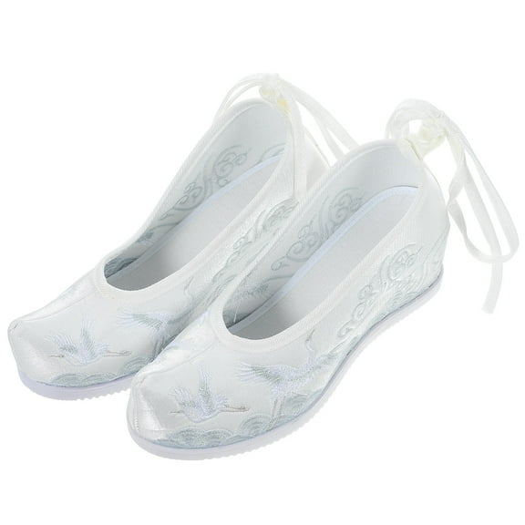 COSMOBETTY 1 Pair White Chinese Shoes With Rubber Soles For Women Traditional Events