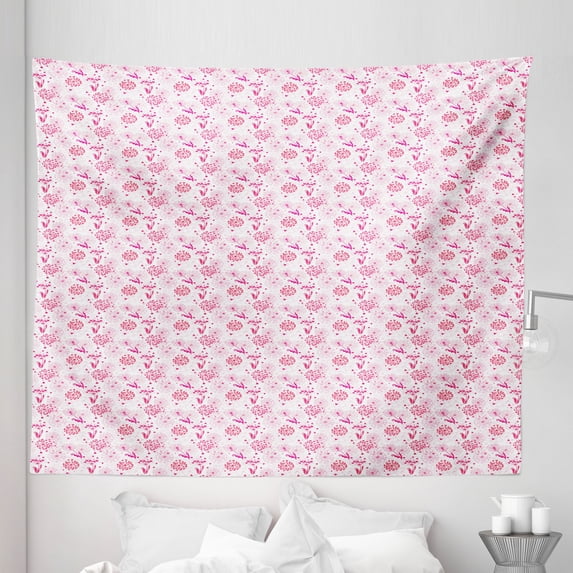 Valentine's Day Tapestry, Dandelions in the Form of Hearts on a Plain Background Print, Fabric Wall Hanging Decor for Bedroom Living Room Dorm, 5 Sizes, Dark Coral Pink, by Ambesonne