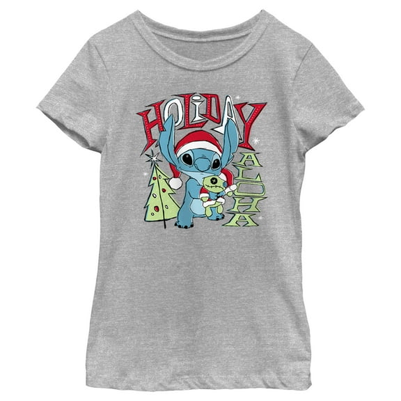 Girl's Lilo & Stitch Holiday Aloha Stitch  Graphic Tee Athletic Heather Large