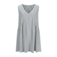 thumbnail image 4 of gbyLJF Women's V Neck Sleeveless Mini Dress Loose Summer Pleated Swing Flowy Sundress 2024 Beach Vacation Tank Dresses Cute Babydoll Dresses Clothes A02_Gray L, 4 of 7