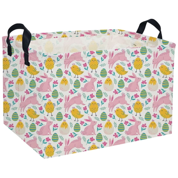 Rectangular Kids Storage Bin Easter Basket Cartoon Storage Basket with Handles for Organizing Home Kitchen Boys and Girls Toys Bins Shelf Baskets(Cute easter)