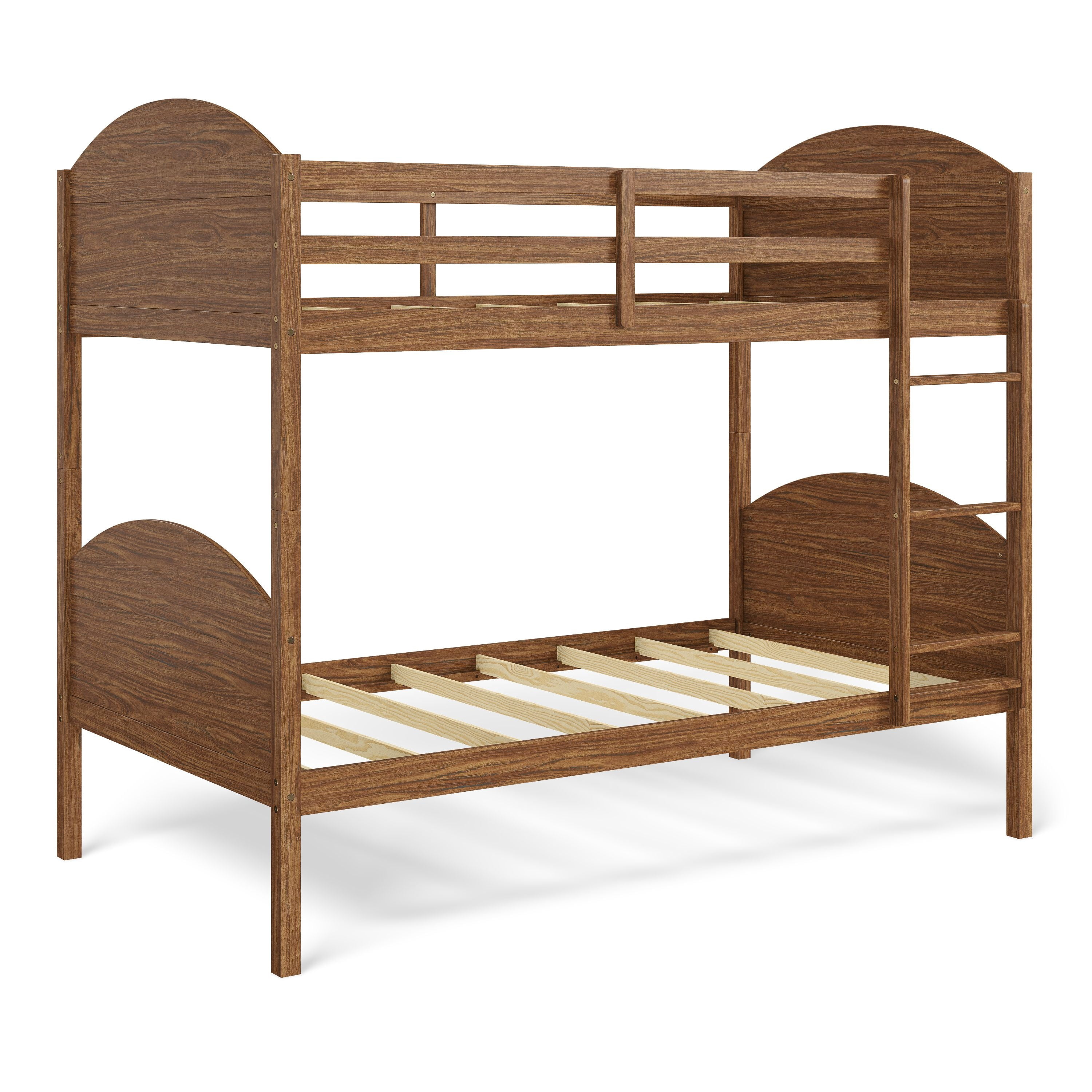 Mainstays Kids Wood Twin-over-Twin Bunk Bed, Warm Walnut