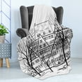 thumbnail image 4 of Cityscape Soft Flannel Fleece Throw Blanket, Autumn Season Cityscape European Town Street Hand Drawn Effect Illustration, Cozy Plush for Indoor and Outdoor Use, 50" x 70", Black White, by Ambesonne, 4 of 5