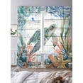 thumbnail image 4 of Summer Ocean Turtle Sheer Curtains 108 Inch Long 2 Panels, Nautical Colorful Sea Fish Octopus Coral Wood Grain Light Filtering Rod Pocket Curtains, Sheer Voile Drapes for Living Room, 52"x108", 4 of 8