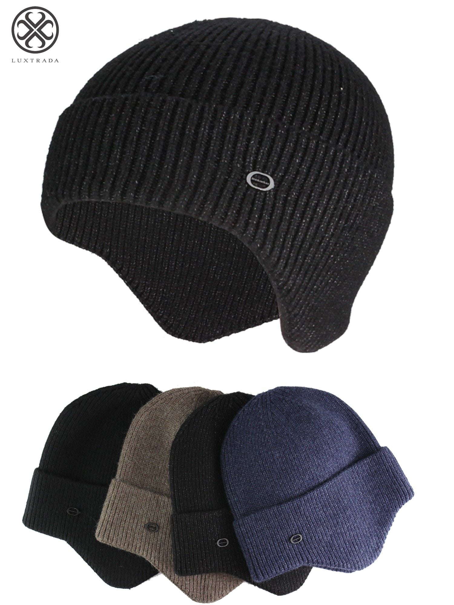 Luxtrada Mens Peaked Knit Winter Warm Fleece Lined Cap Knit Earflap Hat