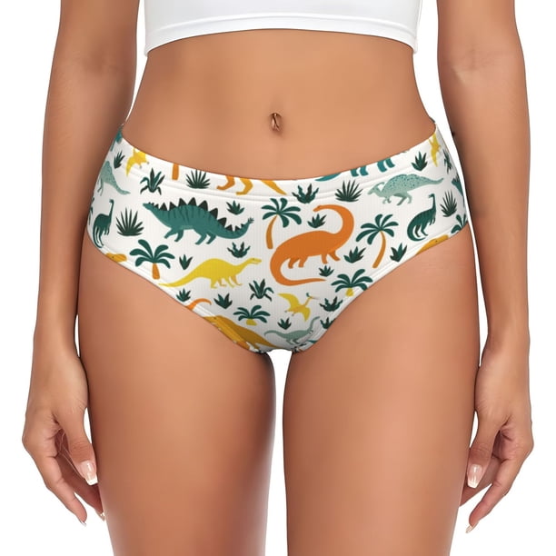 Fotbe Dinosaurs and Tropical Leaves Calzones Estampados para Mujer – Ropa Interior de Algodón, Cómoda, Suave y Elástica-Medium
