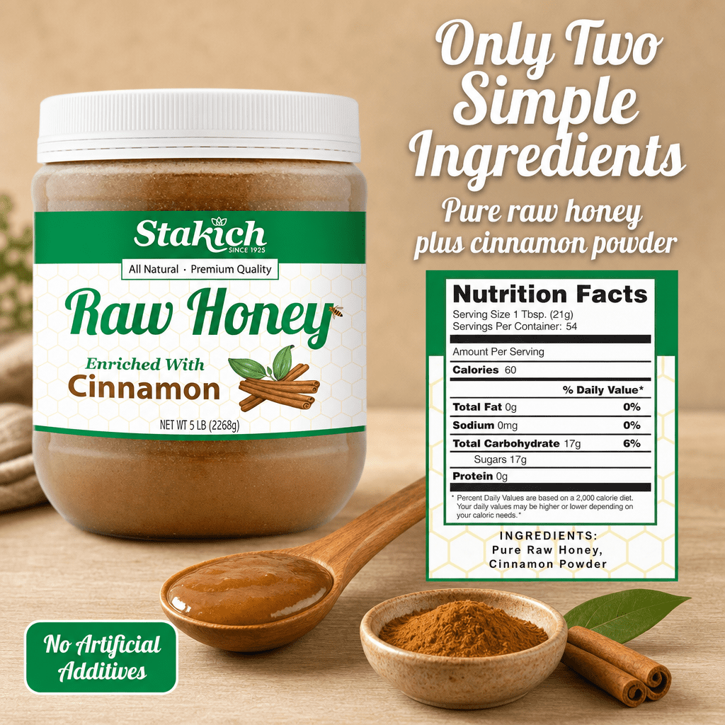 Stakich Cinnamon Enriched Raw Honey, 5.0 Lb