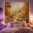 thumbnail image 2 of River Winding Through Autumn Mountains, Serene Rustic for Nature Lovers, Painterly Landscape Art, Housewarming Gift, Tapestry Wall Hanging for Living Room and Bedroom, 2 of 7