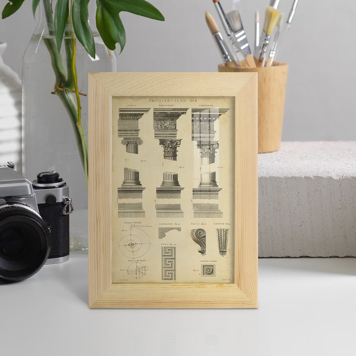 Encyclopediae III -Framed Print w/glass-Natural Wood