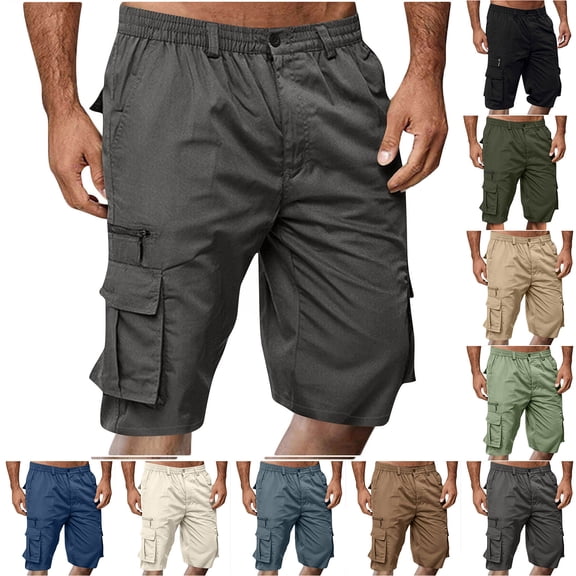 Vetsdori Mens Elastic Waist Shorts Cargo Summer Pull-On Workout,Fashion Athletic Outdoor Below the Knee Shorts for Men Relaxed Fit