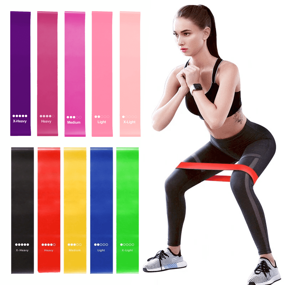 Riwcyla 10 Pack TPE Loop Resistance Bands Set 5 Resistance Levels Non-Slip Exercise Loops for Full Body Yoga Physical Therapy with 2 Storage Bags