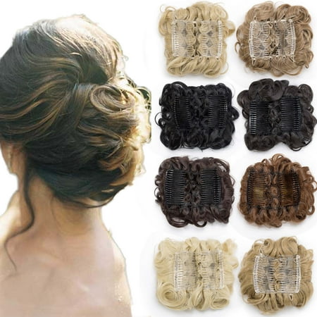 S-noilite Women Comb Clip In Curly Hair Piece Chignon Updo Hairpiece Extension Hair Bunignons Ash blonde mix bleach blonde,90g