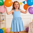 thumbnail image 4 of BRGZLK Little Girls Dress Toddler Summer Fashion Cute Solid Color Casual Ruffle Halter Sleeveless Bowknot Sundress with Pocket for Birthday Party Blue 5-6 Years, 4 of 8