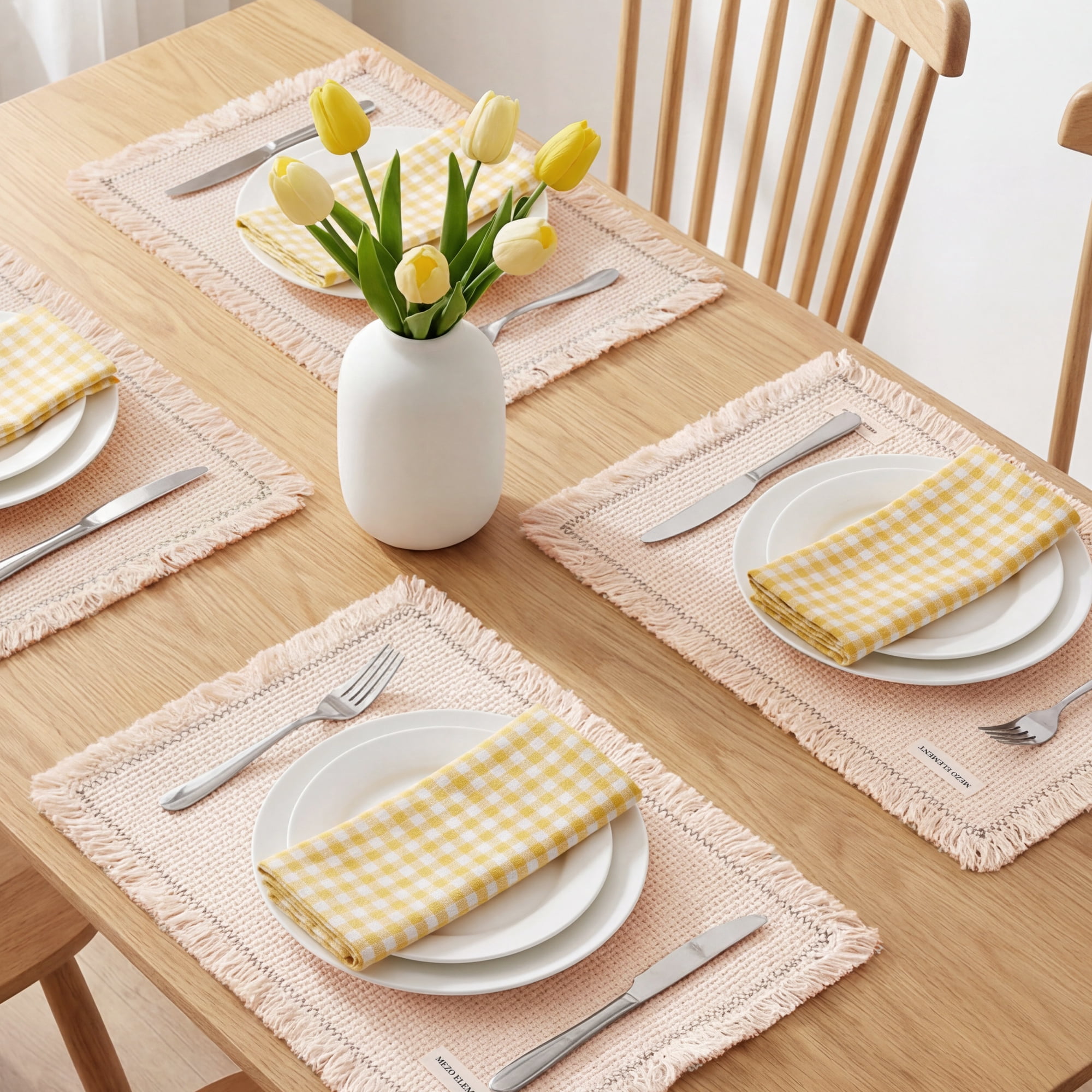 Unique Bargains 4pcs Cotton Blend Washable Table Mat Green Edge 15.7"x11.8"
