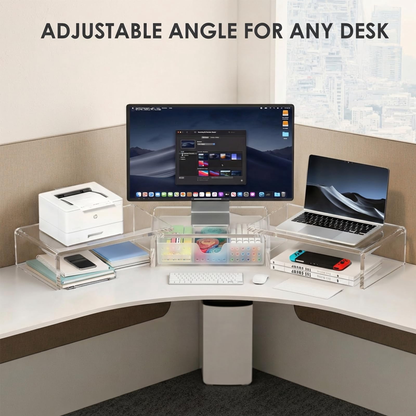 Clear Desk Organizers And Accessories  Dual Monitor Stand Riser With Drawer Shelf Computer Racks For Office Workspace Desktop Organization (transparent)