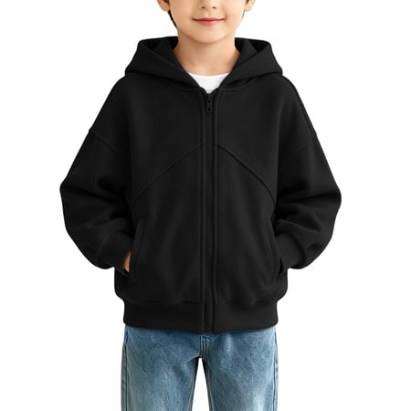 Boys Girls Hooded Sweatshirts Basic Regular Fit with Full Zip Up Closure and Side Pockets Soft Breathable Material for School Daily Wear Kids Fall Winter Jackets