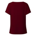 thumbnail image 5 of MIXUE Boho Tops For Women Summer Knitted Solid Color Round Neck Short Sleeve Casual Basic Pullover Shirts For Women T-shirts Activewear,Red,M, 5 of 6