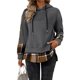 thumbnail image 2 of Sudadera con Capucha de Larga para Mujer, Estilo Patchwork A Cuadros, con Abertura Lateral, Ideal para Otoño e Invierno. Gris Oscuro L, 2 of 9
