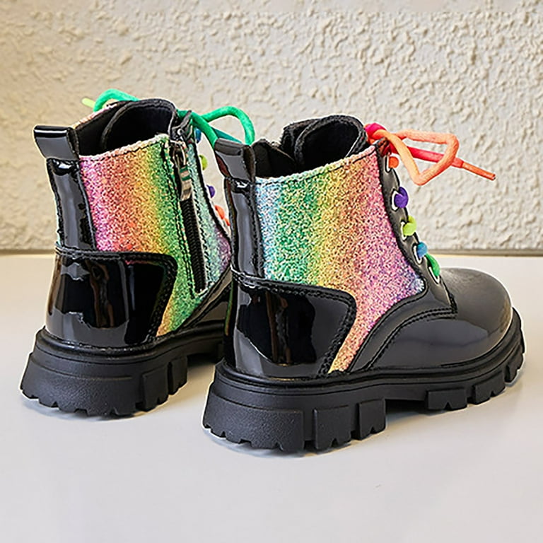 Mepaouo Girls Glittery Ankle Boots Kids Lace up Rainbow Shoelace