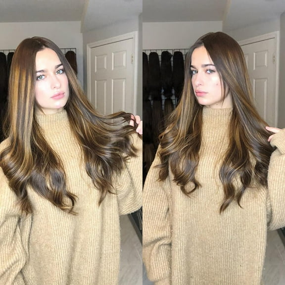 DOPI Natural Mix Colors Brown Gradient Long Curly Hair Synthetic Wig Women Full Wigs