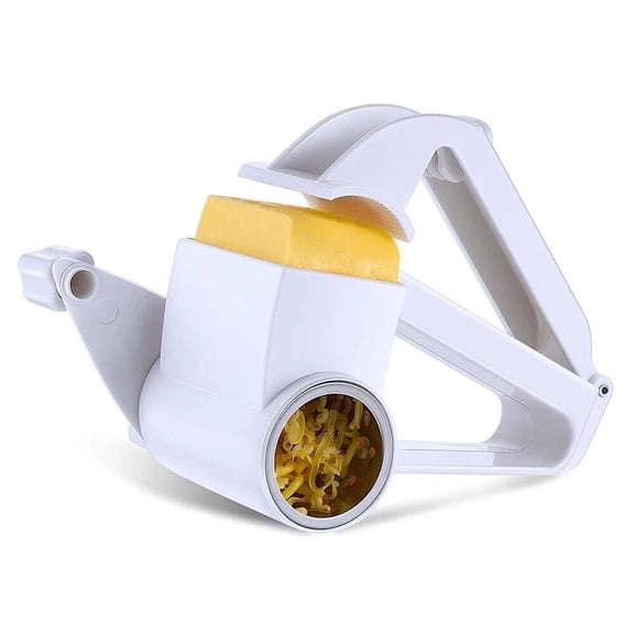 Manual Rotary Cheese Grater - Olive Garden Style Parmesan Ginger Mill with Stainless Steel Blades, Professional Handheld Cheese Slicer for Nuts, Chocolate, and Vegetables, Easy to Clean White